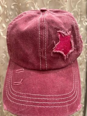 Distressed Pink Star Baseball Cap with sparkle stars